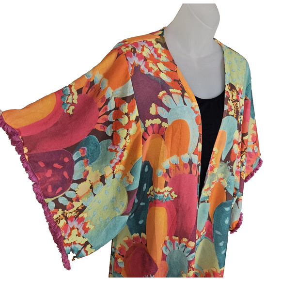 Judith March Open Kimono Size Large Southwestern Cactus Desert Colorful Topper - Picture 15 of 15